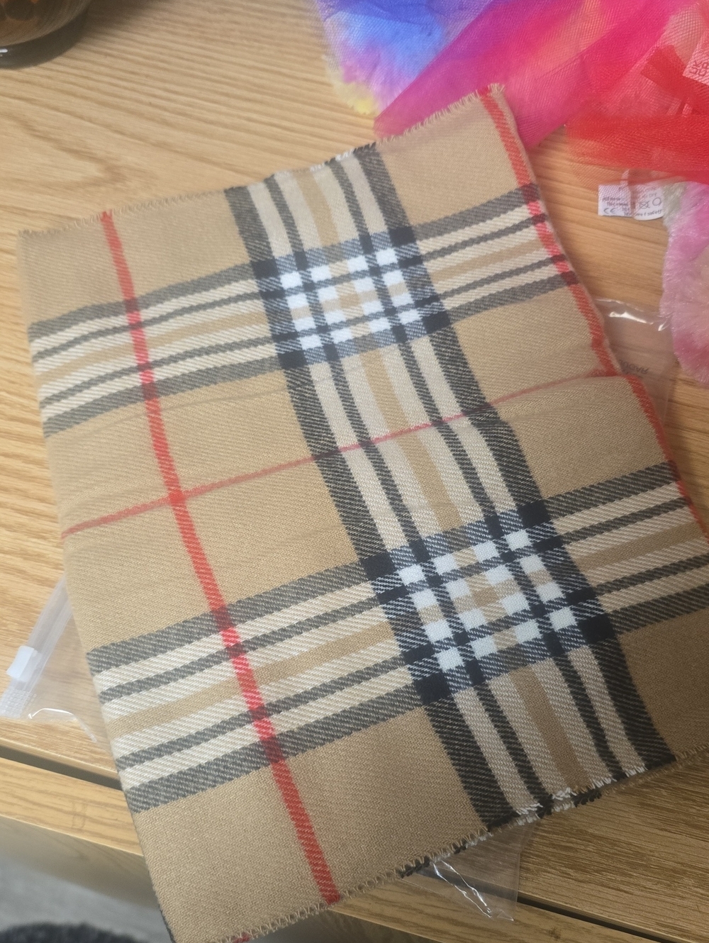 Classic Plaid UNISEX Scarf - Tan/Black/White/Red